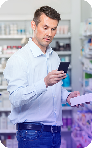 solution-product Man looking at a phone while in a store